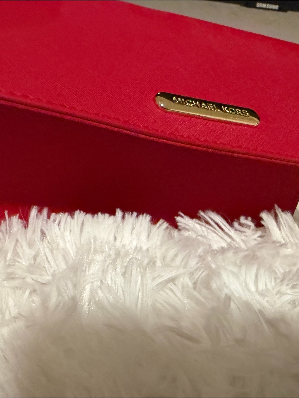 Michael Kors Red Saffiano Leather Clutch with Gold Plaque
